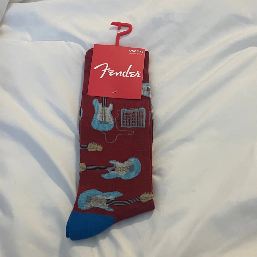 New Fender Music Instrument Guitar Amp Men's Red Blue Guitar Socks OS US 7-12
